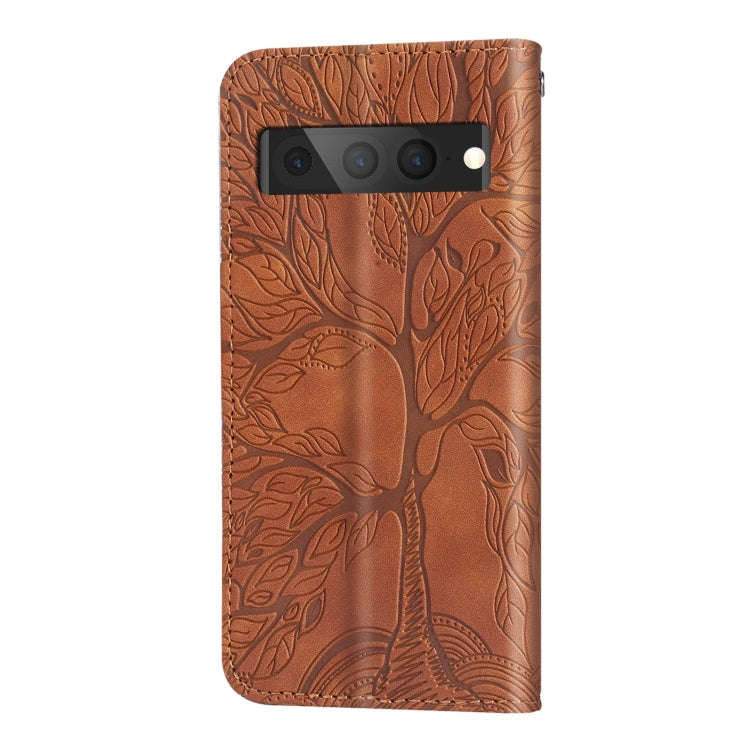 For Google Pixel 7 Pro Life Tree Embossing Pattern Horizontal Flip Leather Phone Case(Brown)