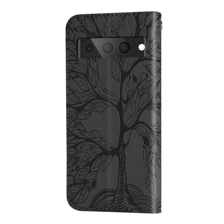 For Google Pixel 7 Pro Life Tree Embossing Pattern Horizontal Flip Leather Phone Case(Black)