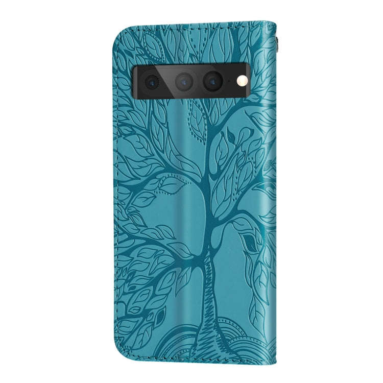 For Google Pixel 7 Pro Life Tree Embossing Pattern Horizontal Flip Leather Phone Case(Blue)