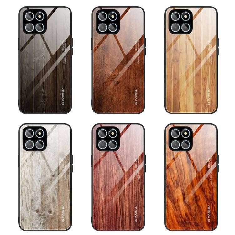 For Honor X8 Wood Grain Glass Phone Case(Dark Brown)