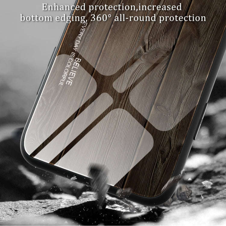For Honor X8 Wood Grain Glass Phone Case(Dark Brown)