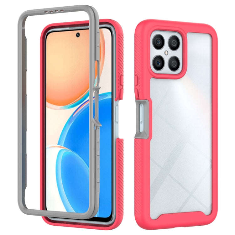 For Honor X8 4G Starry Sky Solid Color Shockproof TPU Clear PC Phone Case(Frosted Pink)