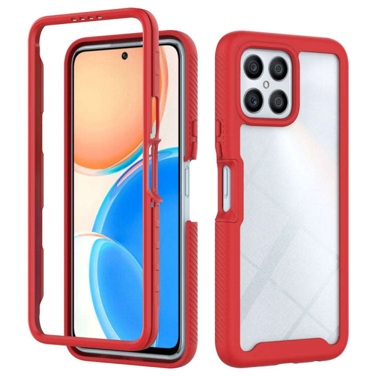 For Honor X8 4G Starry Sky Solid Color Shockproof TPU Clear PC Phone Case(Red)