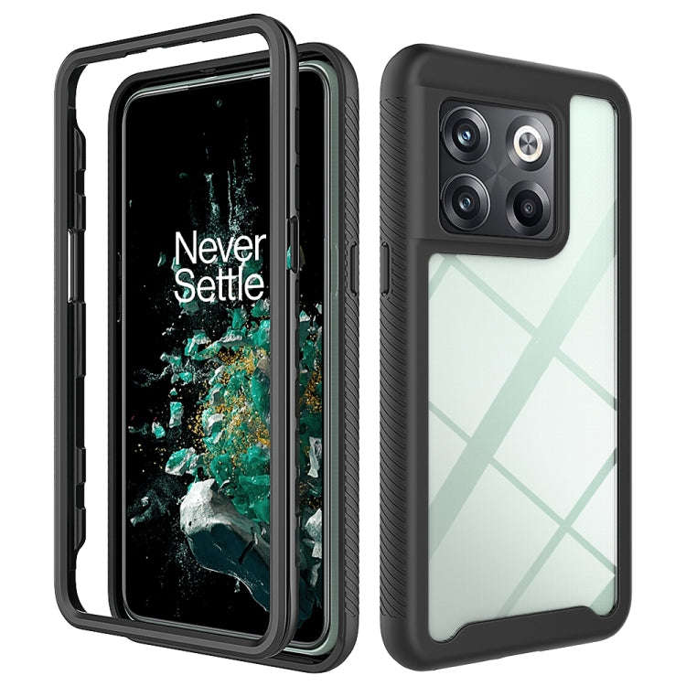 For OnePlus 10T Starry Sky Solid Color Shockproof TPU Clear PC Phone Case(Black)