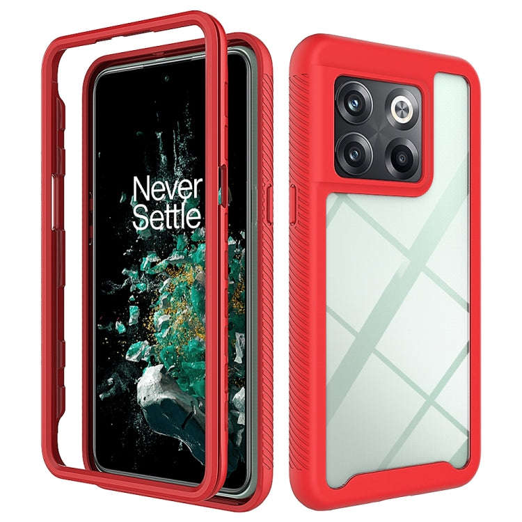 For OnePlus 10T Starry Sky Solid Color Shockproof TPU Clear PC Phone Case(Red)
