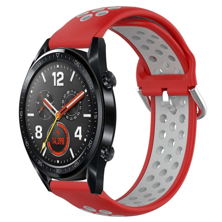 For Huawei Watch GT 46mm / 42mm 22mm Clasp Two Color Sport Watch Band(Red + Grey)