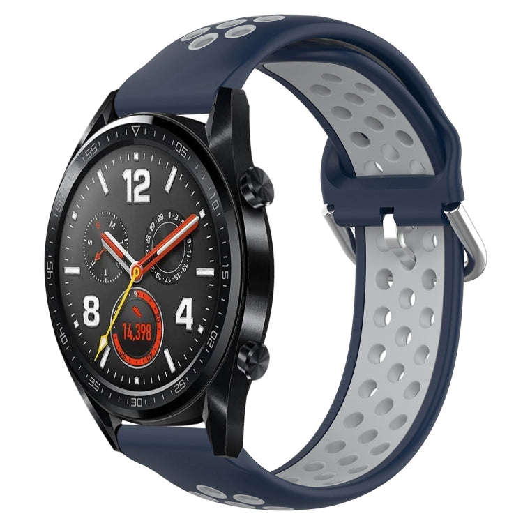 For Huawei Watch GT 46mm / 42mm 22mm Clasp Two Color Sport Watch Band(Blue + Grey)