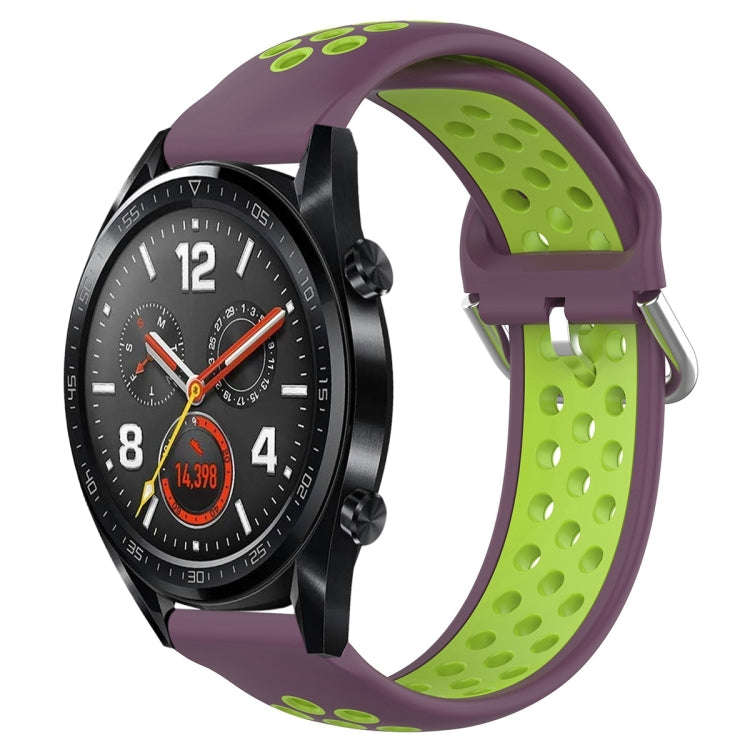 For Huawei Watch GT 46mm / 42mm 22mm Clasp Two Color Sport Watch Band(Purple + Green)
