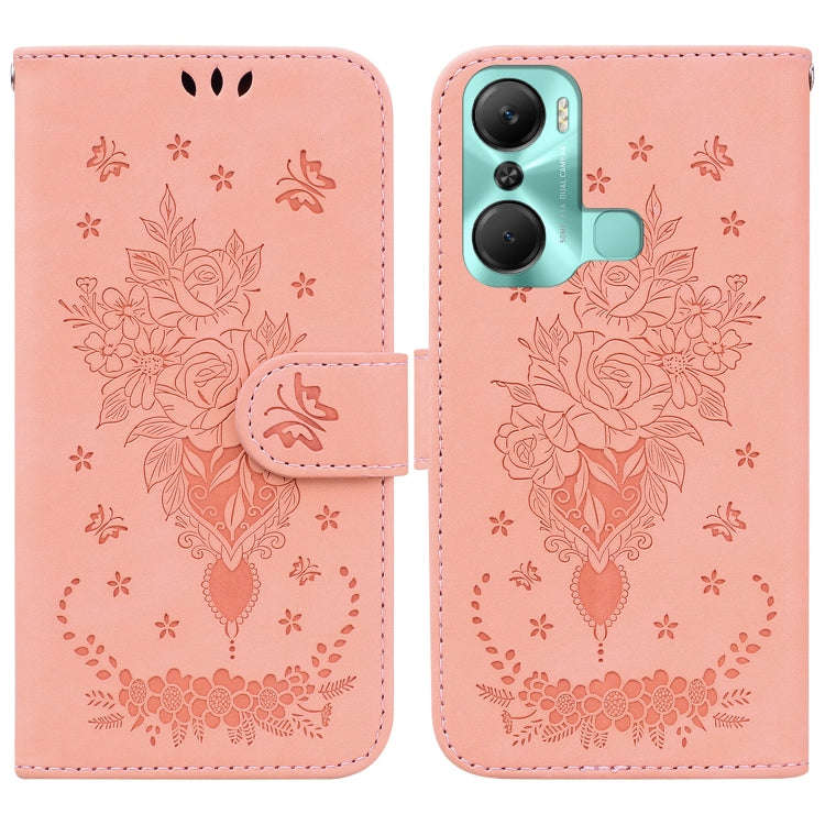 For Infinix Hot 12 Pro Butterfly Rose Embossed Leather Phone Case(Pink)