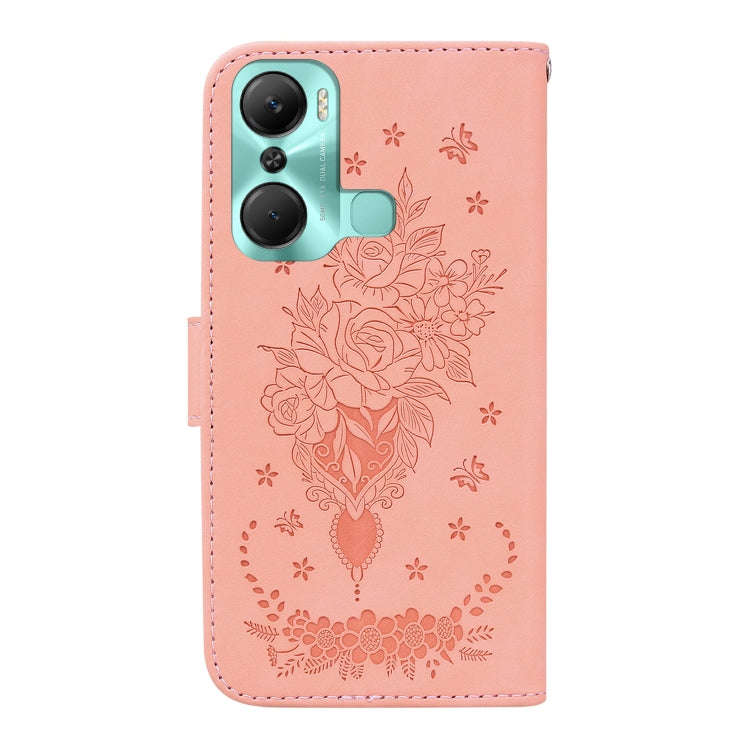 For Infinix Hot 12 Pro Butterfly Rose Embossed Leather Phone Case(Pink)