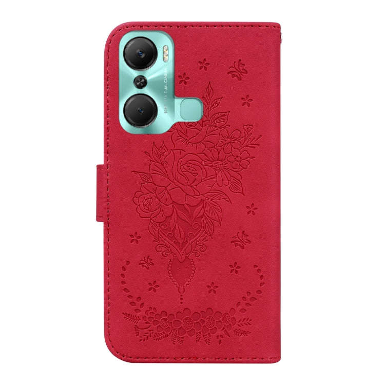 For Infinix Hot 12 Pro Butterfly Rose Embossed Leather Phone Case(Red)