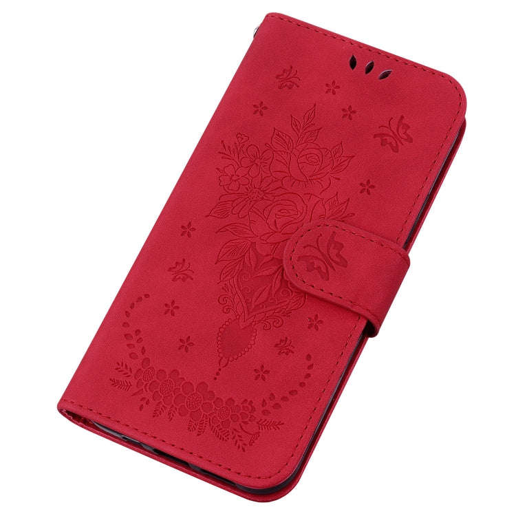 For Infinix Hot 12 Pro Butterfly Rose Embossed Leather Phone Case(Red)