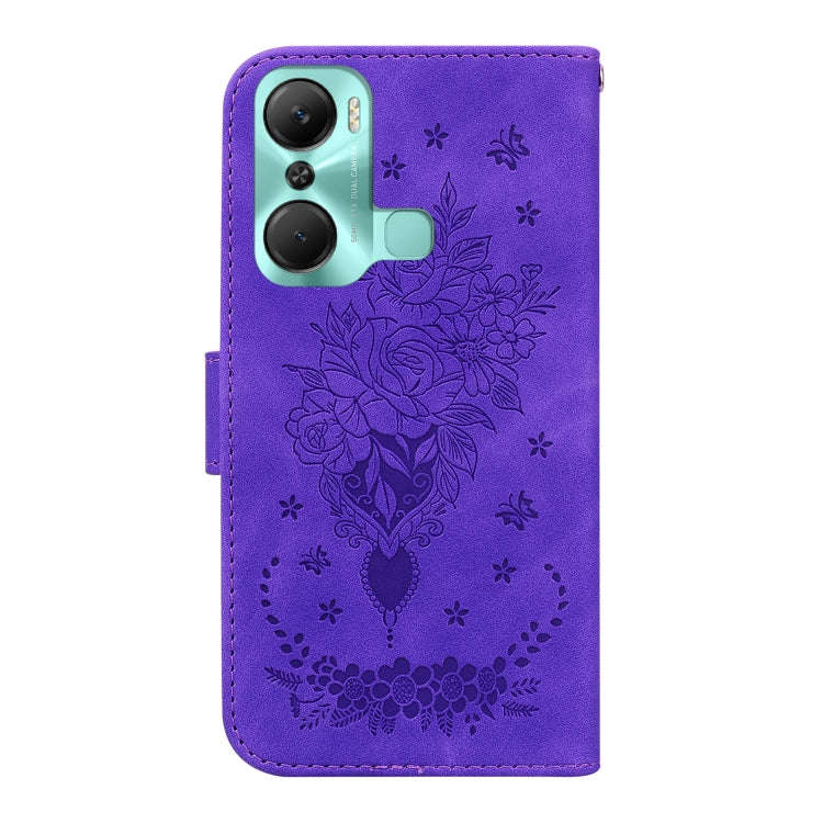 For Infinix Hot 12 Pro Butterfly Rose Embossed Leather Phone Case(Purple)