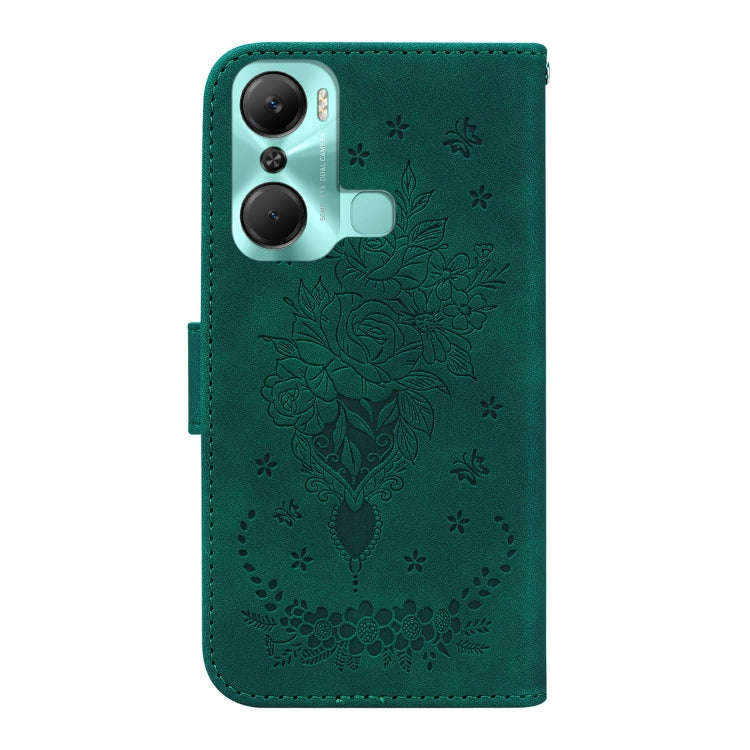 For Infinix Hot 12 Pro Butterfly Rose Embossed Leather Phone Case(Green)