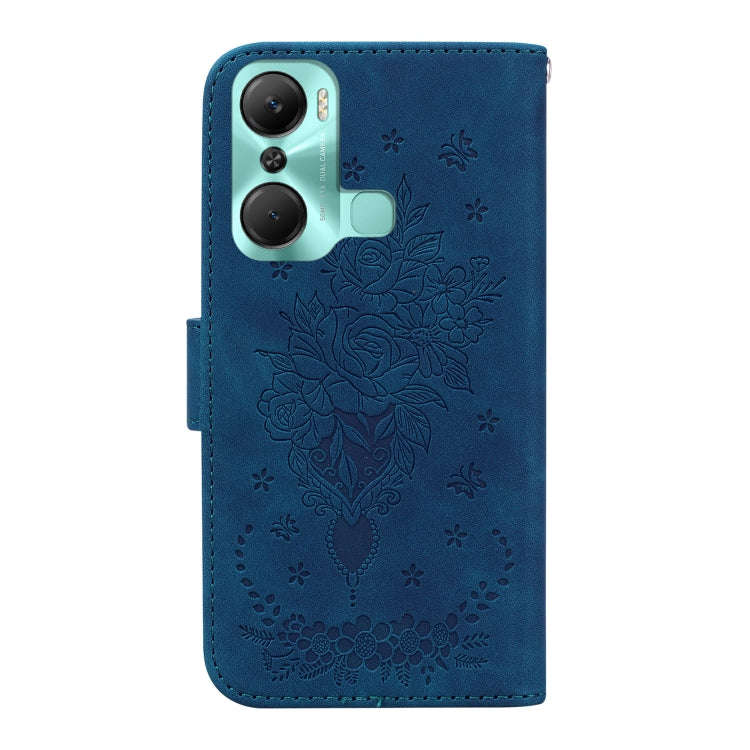 For Infinix Hot 12 Pro Butterfly Rose Embossed Leather Phone Case(Blue)