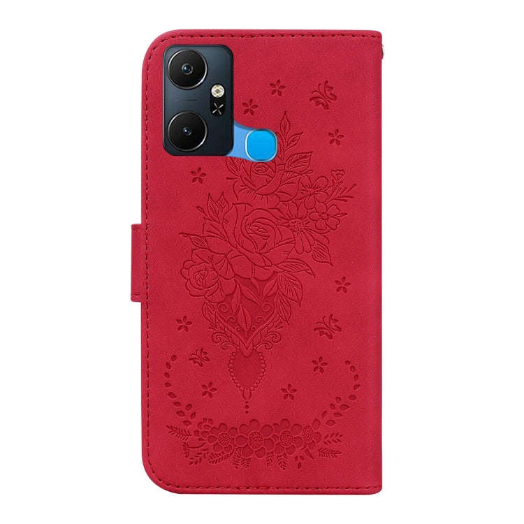 For Infinix Smart 6 Plus Butterfly Rose Embossed Leather Phone Case(Red)