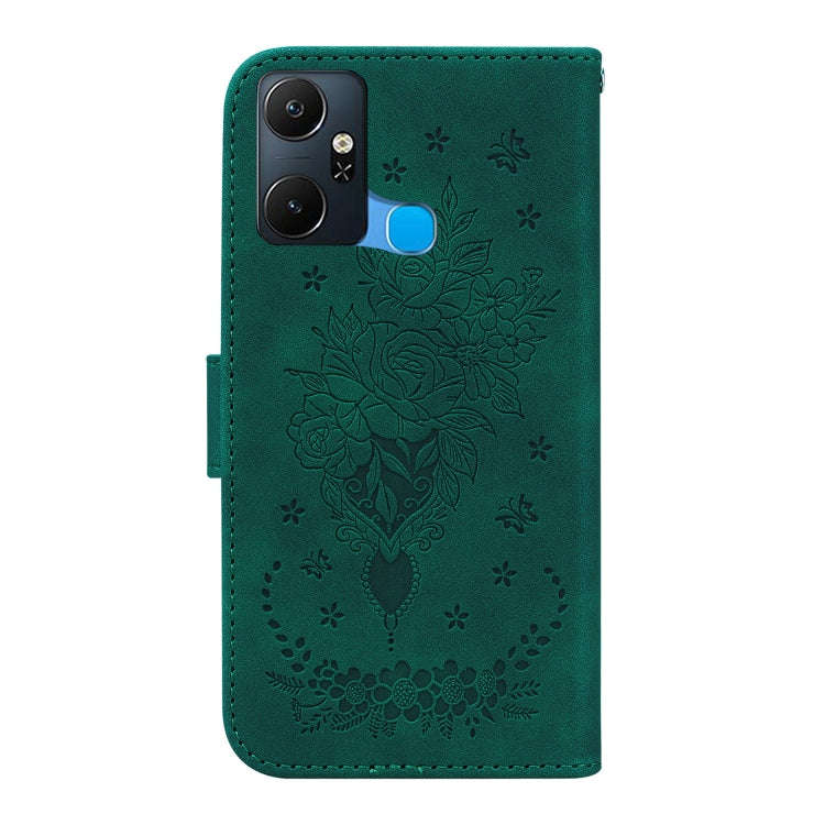 For Infinix Smart 6 Plus Butterfly Rose Embossed Leather Phone Case(Green)