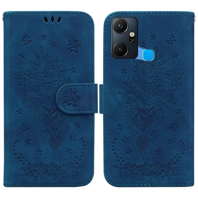 For Infinix Smart 6 Plus Butterfly Rose Embossed Leather Phone Case(Blue)