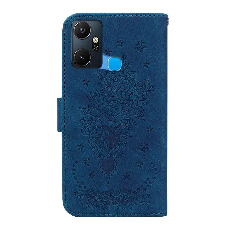 For Infinix Smart 6 Plus Butterfly Rose Embossed Leather Phone Case(Blue)