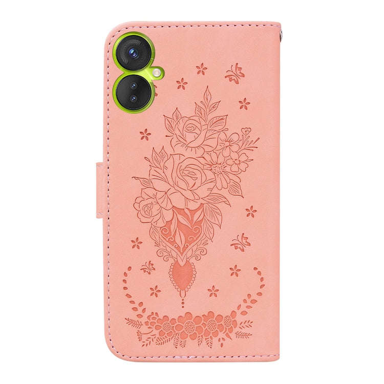 For Tecno Camon 19 Neo Butterfly Rose Embossed Leather Phone Case(Pink)