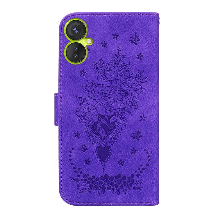 For Tecno Camon 19 Neo Butterfly Rose Embossed Leather Phone Case(Purple)