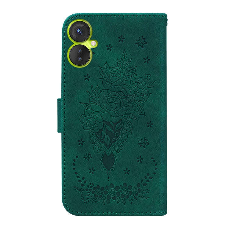 For Tecno Camon 19 Neo Butterfly Rose Embossed Leather Phone Case(Green)