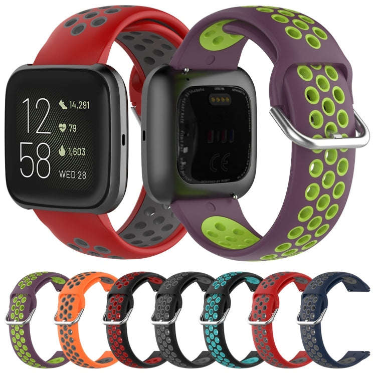 For Fitbit Versa 2 / Versa / Versa Lite 23mm Clasp Two Color Sport Watch Band(Black + Mint Green)