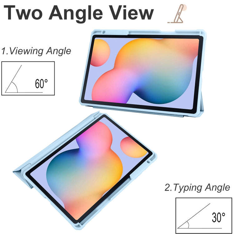 For Samsung Galaxy Tab S6 Lite Acrylic 3-folding Smart Leather Tablet Case(Ice Blue)