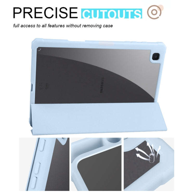 For Samsung Galaxy Tab S6 Lite Acrylic 3-folding Smart Leather Tablet Case(Ice Blue)
