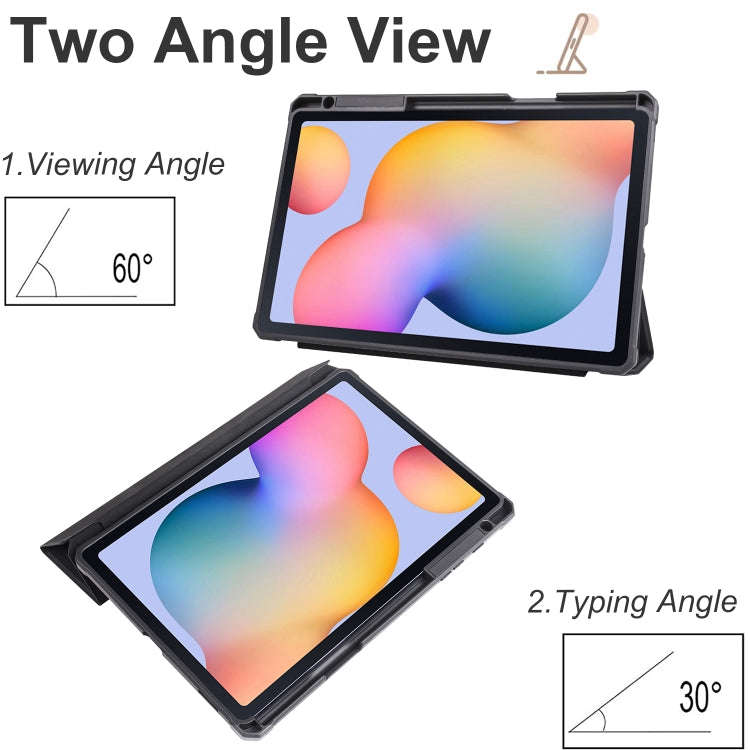 For Samsung Galaxy Tab S6 Lite Acrylic 3-folding Smart Leather Tablet Case(Black)