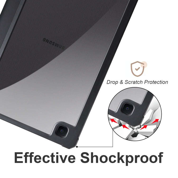 For Samsung Galaxy Tab S6 Lite Acrylic 3-folding Smart Leather Tablet Case(Black)