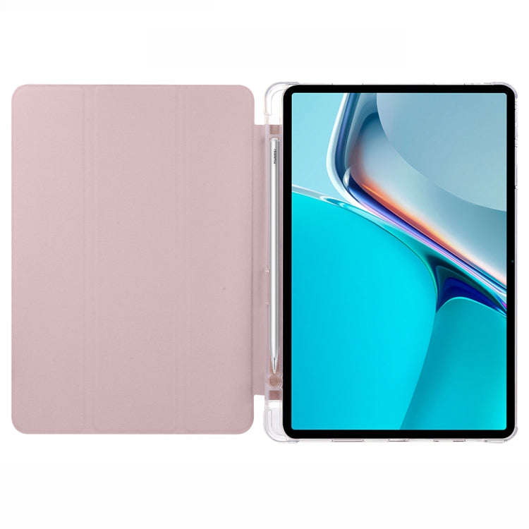 For Huawei MatePad 11 2021 3-folding Transparent TPU Smart Leather Tablet Case(Ice Pink)