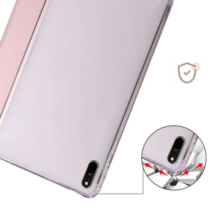 For Huawei MatePad 11 2021 3-folding Transparent TPU Smart Leather Tablet Case(Ice Pink)