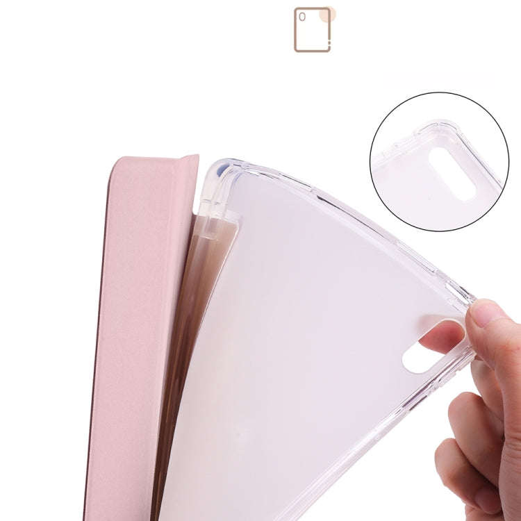 For Huawei MatePad 11 2021 3-folding Transparent TPU Smart Leather Tablet Case(Ice Pink)