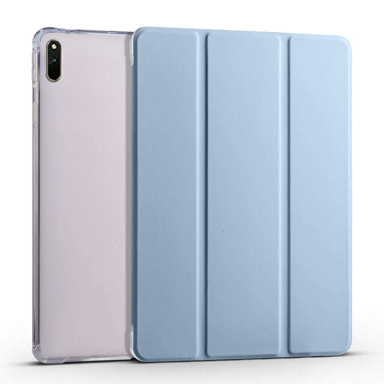 For Huawei MatePad 11 2021 3-folding Transparent TPU Smart Leather Tablet Case(Ice Blue)
