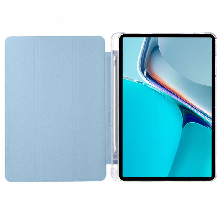 For Huawei MatePad 11 2021 3-folding Transparent TPU Smart Leather Tablet Case(Ice Blue)