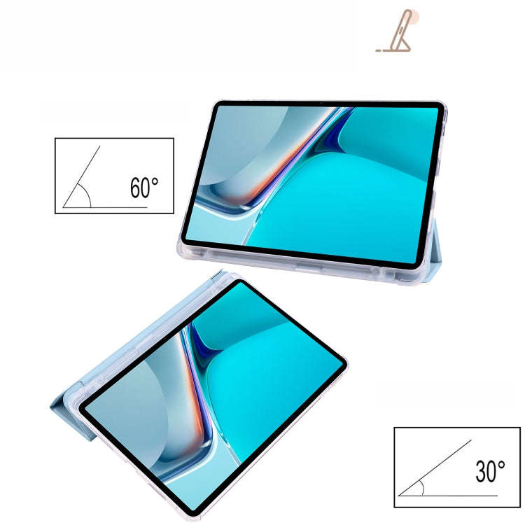 For Huawei MatePad 11 2021 3-folding Transparent TPU Smart Leather Tablet Case(Ice Blue)