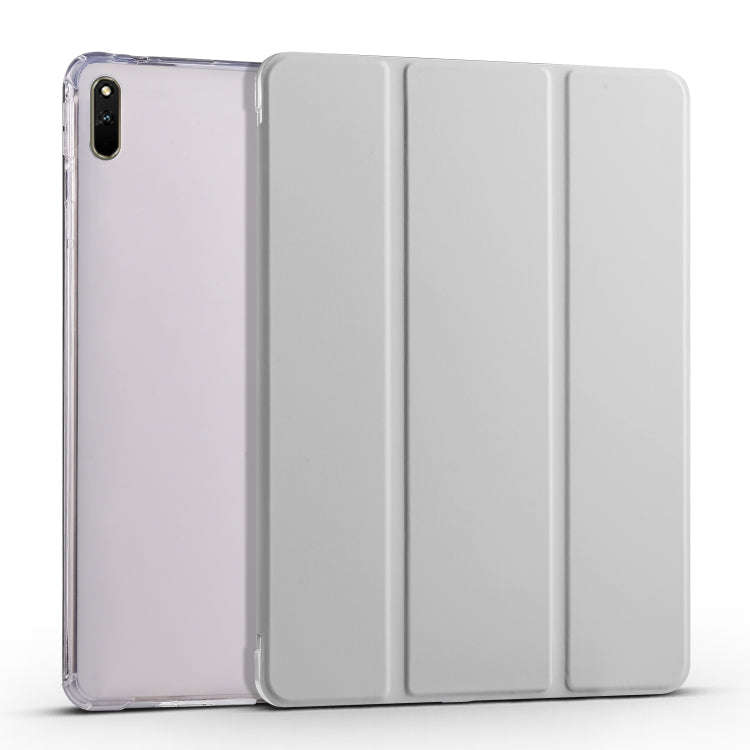 For Huawei MatePad 11 2021 3-folding Transparent TPU Smart Leather Tablet Case(Grey)