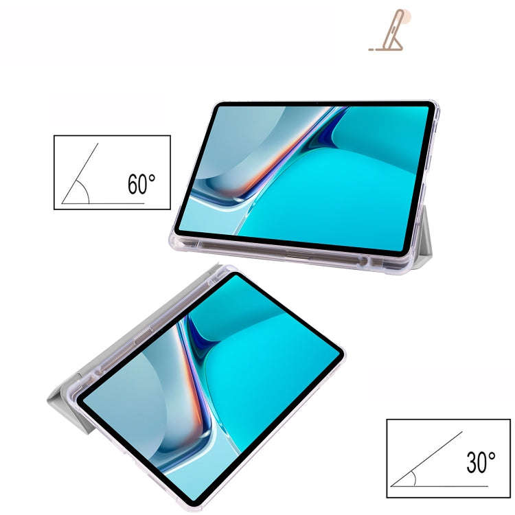 For Huawei MatePad 11 2021 3-folding Transparent TPU Smart Leather Tablet Case(Grey)