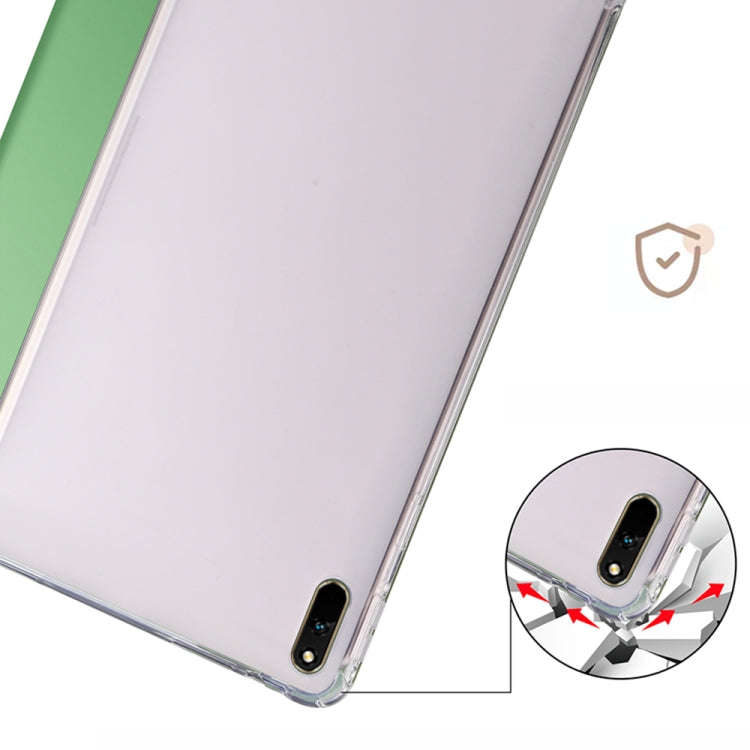 For Huawei MatePad 11 2021 3-folding Transparent TPU Smart Leather Tablet Case(Matcha Green)