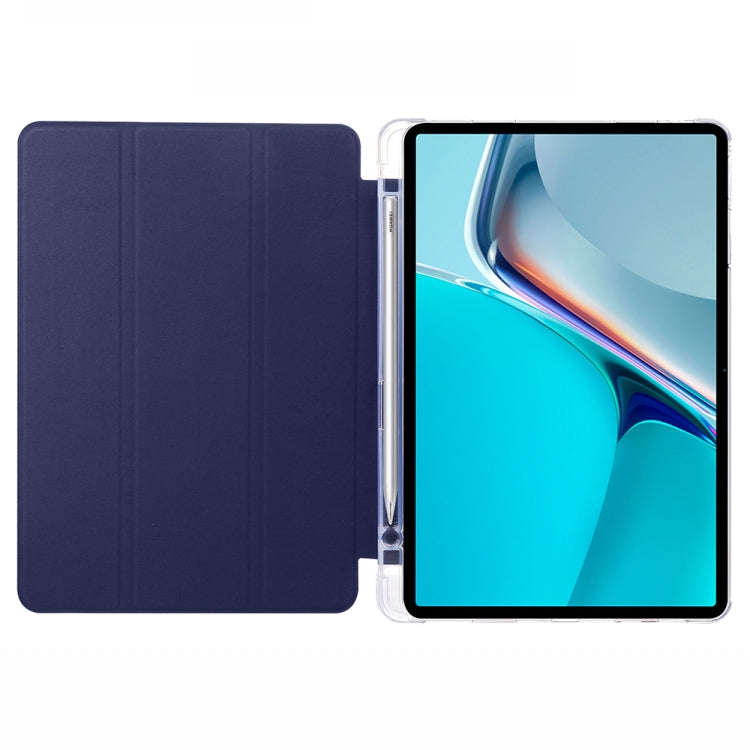 For Huawei MatePad 11 2021 3-folding Transparent TPU Smart Leather Tablet Case(Dark Blue)