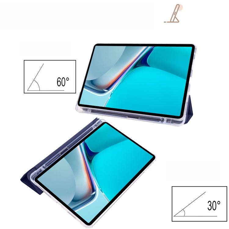 For Huawei MatePad 11 2021 3-folding Transparent TPU Smart Leather Tablet Case(Dark Blue)