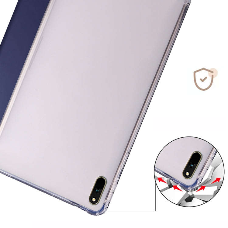 For Huawei MatePad 11 2021 3-folding Transparent TPU Smart Leather Tablet Case(Dark Blue)