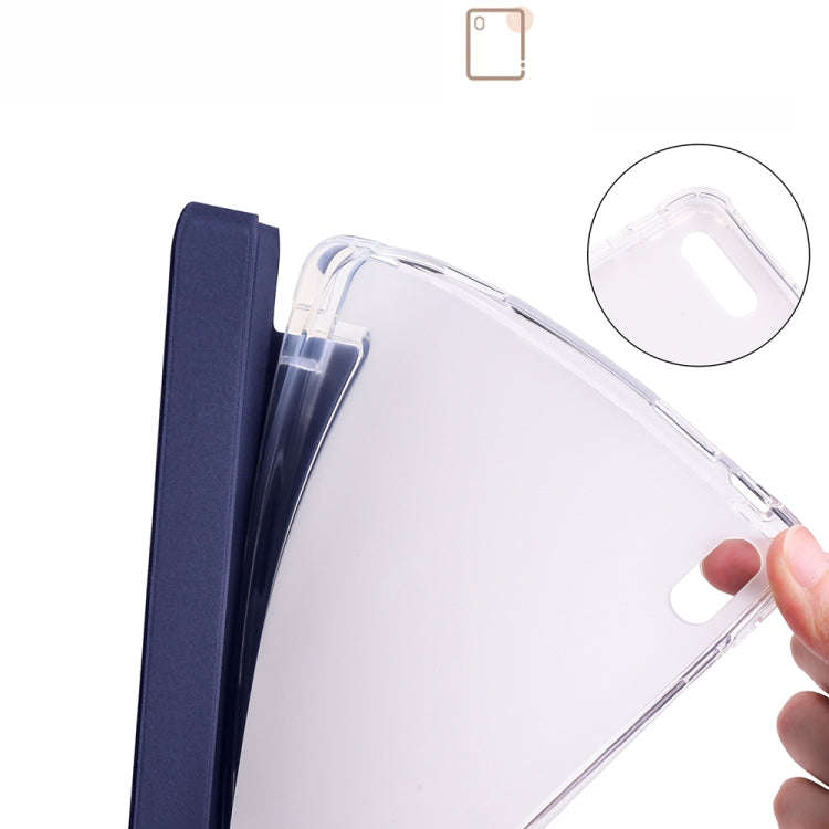 For Huawei MatePad 11 2021 3-folding Transparent TPU Smart Leather Tablet Case(Dark Blue)