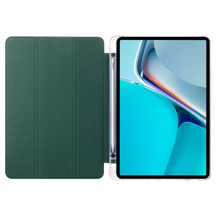 For Huawei MatePad 11 2021 3-folding Transparent TPU Smart Leather Tablet Case(Pine Green)