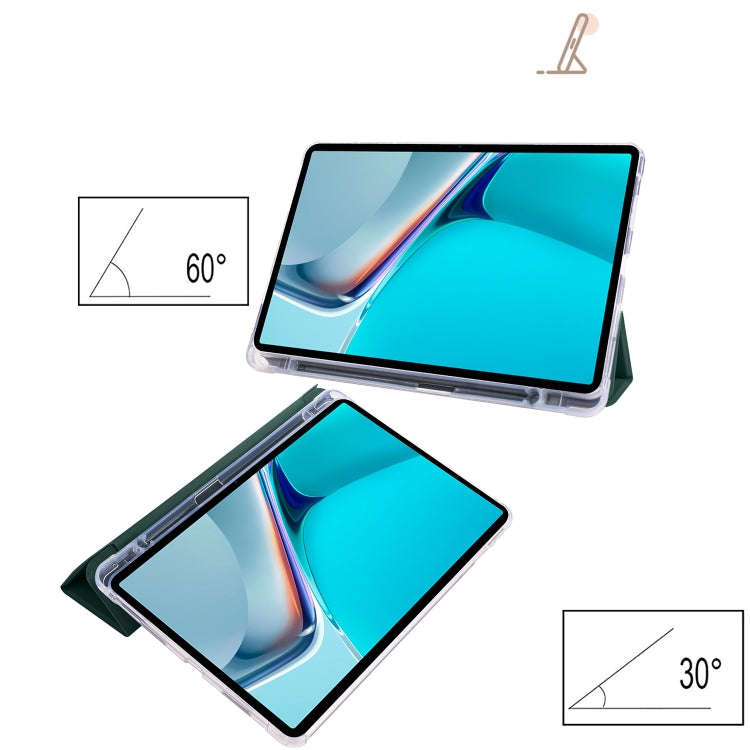 For Huawei MatePad 11 2021 3-folding Transparent TPU Smart Leather Tablet Case(Pine Green)