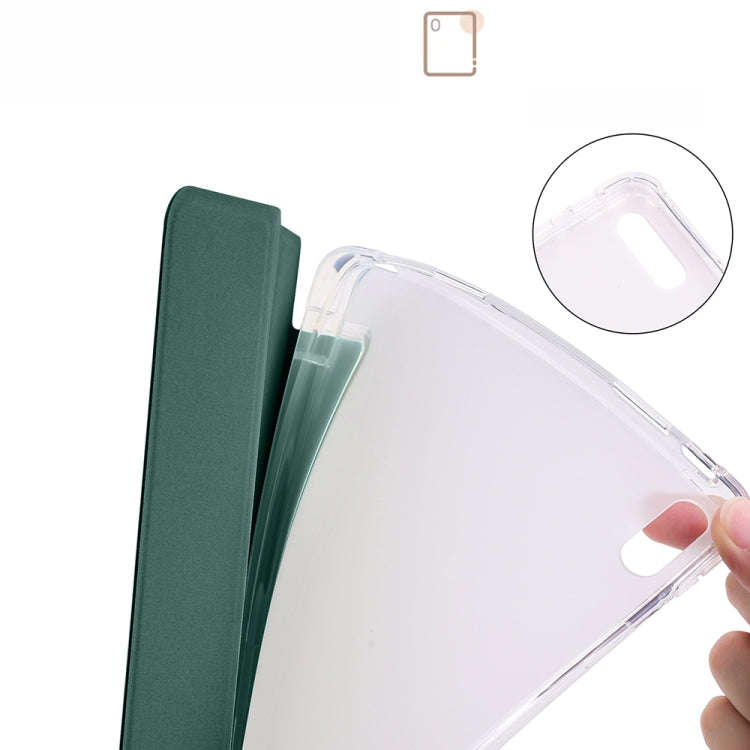 For Huawei MatePad 11 2021 3-folding Transparent TPU Smart Leather Tablet Case(Pine Green)