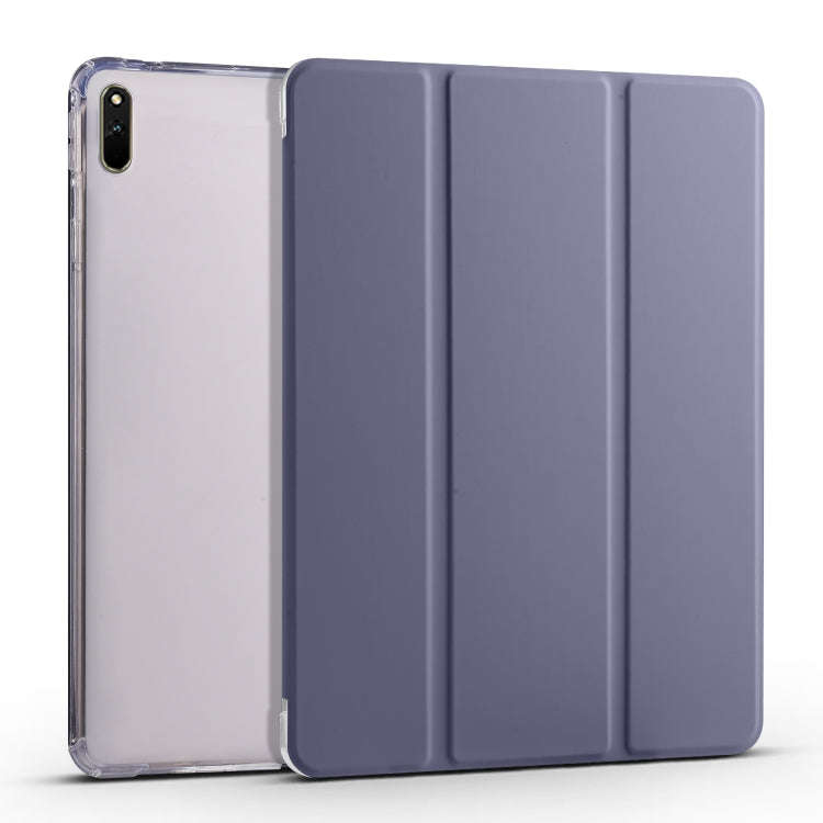 For Huawei MatePad 11 2021 3-folding Transparent TPU Smart Leather Tablet Case(Purple)