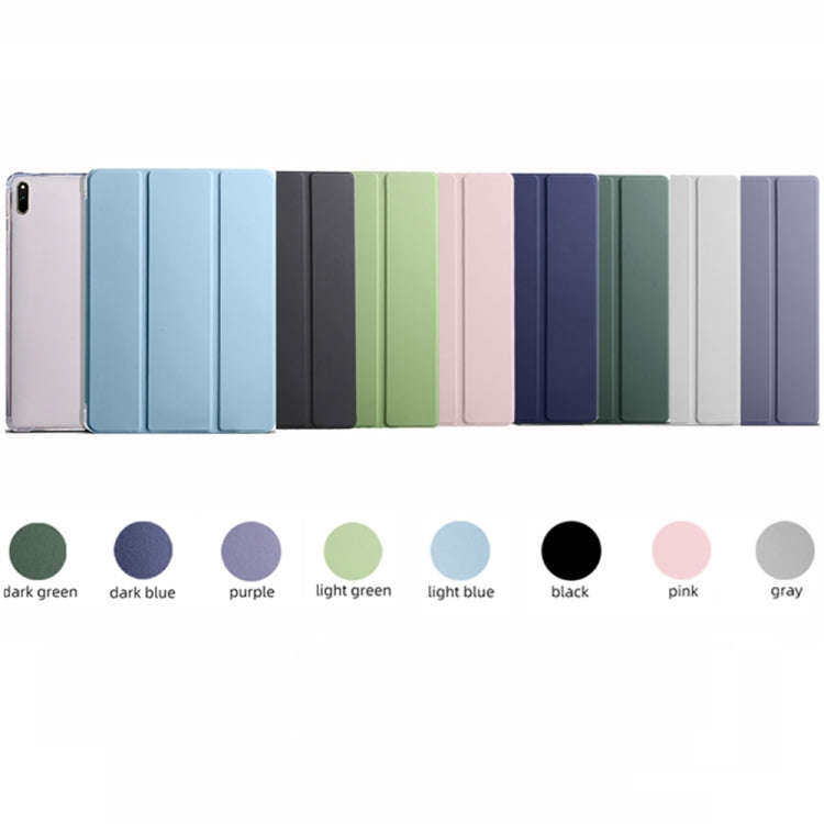 For Huawei MatePad 11 2021 3-folding Transparent TPU Smart Leather Tablet Case(Pine Green)