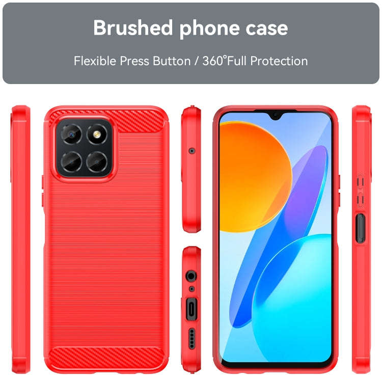 For Honor X8 5G Brushed Texture Carbon Fiber TPU Phone Case(Red)